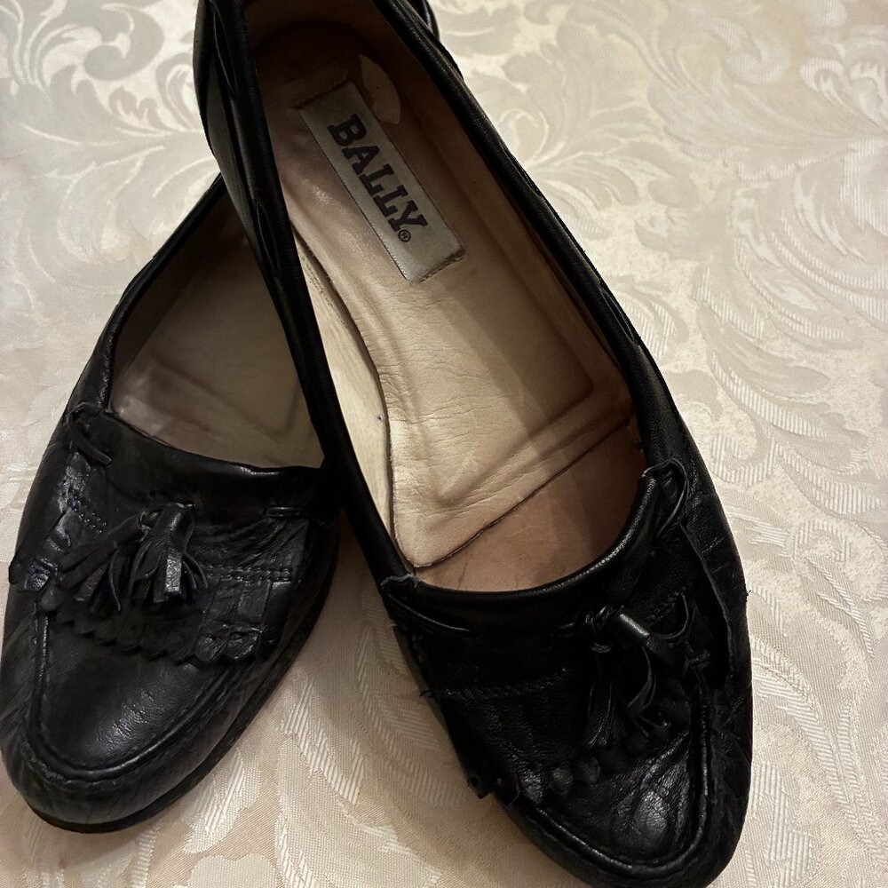 Bally Black Leather Tassel Loafers - 6.5M